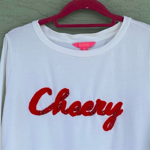 Lilly Pulitzer Women's XL Ivory Beaded Cheery Graphic Pullover Sweatshirt - Picture 4 of 10